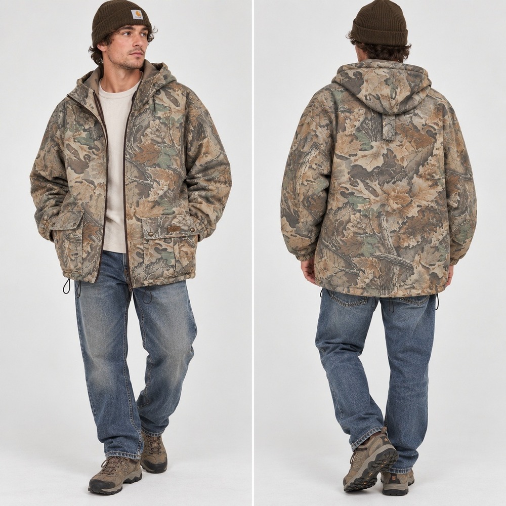 Vintage Cabelas Outdoor Gear Advantage Leaf Tree Camo‎ Denim Jacket Large Camo